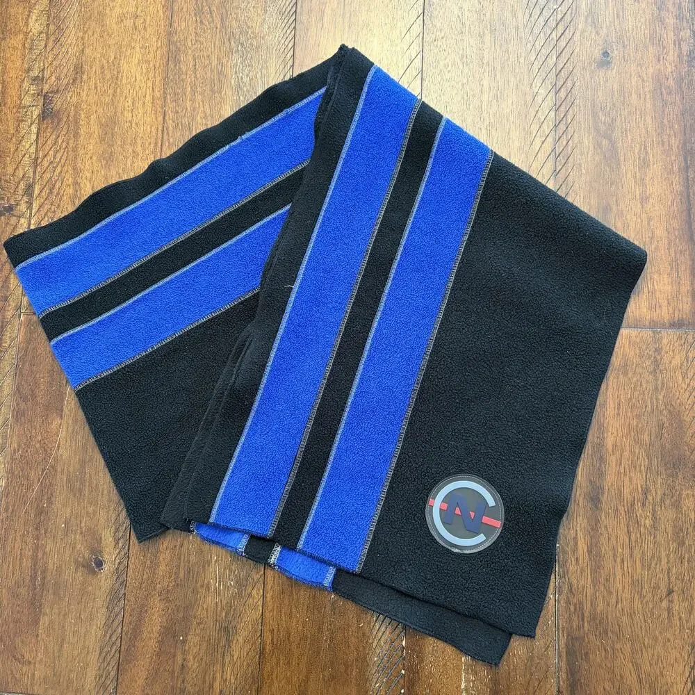 Nautech Fleece Scarf Mens One Size Black Blue Stripe Logo Winter Cold Weather